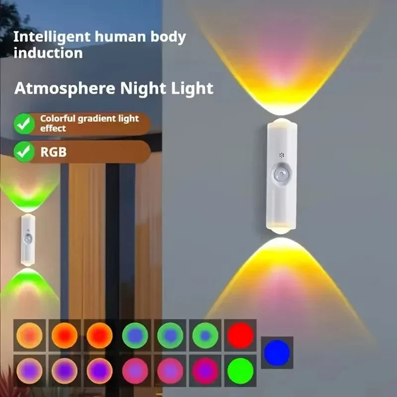 Motion sensor night light 7-color led toilet night light bedroom living room corridor double-headed wireless wall lamp magnetic