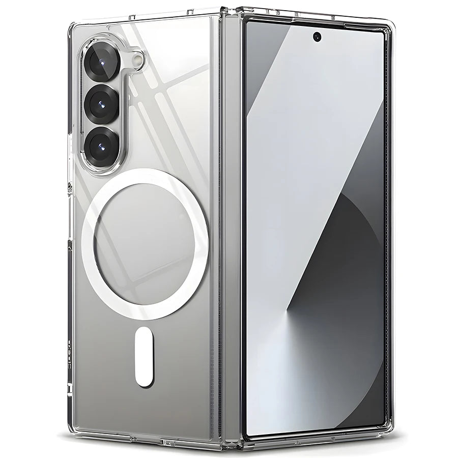 Magnetic Flip Phone Case with Transparent Back - Shockproof Bumper, Anti-Scratch Coating, Reinforced Edges & Durable Material for Samsung Galaxy Z Fold 7, Z Fold 6, Z Fold 5, Z Fold 4, Z Fold 3 | Drop Protection, Modern Prote