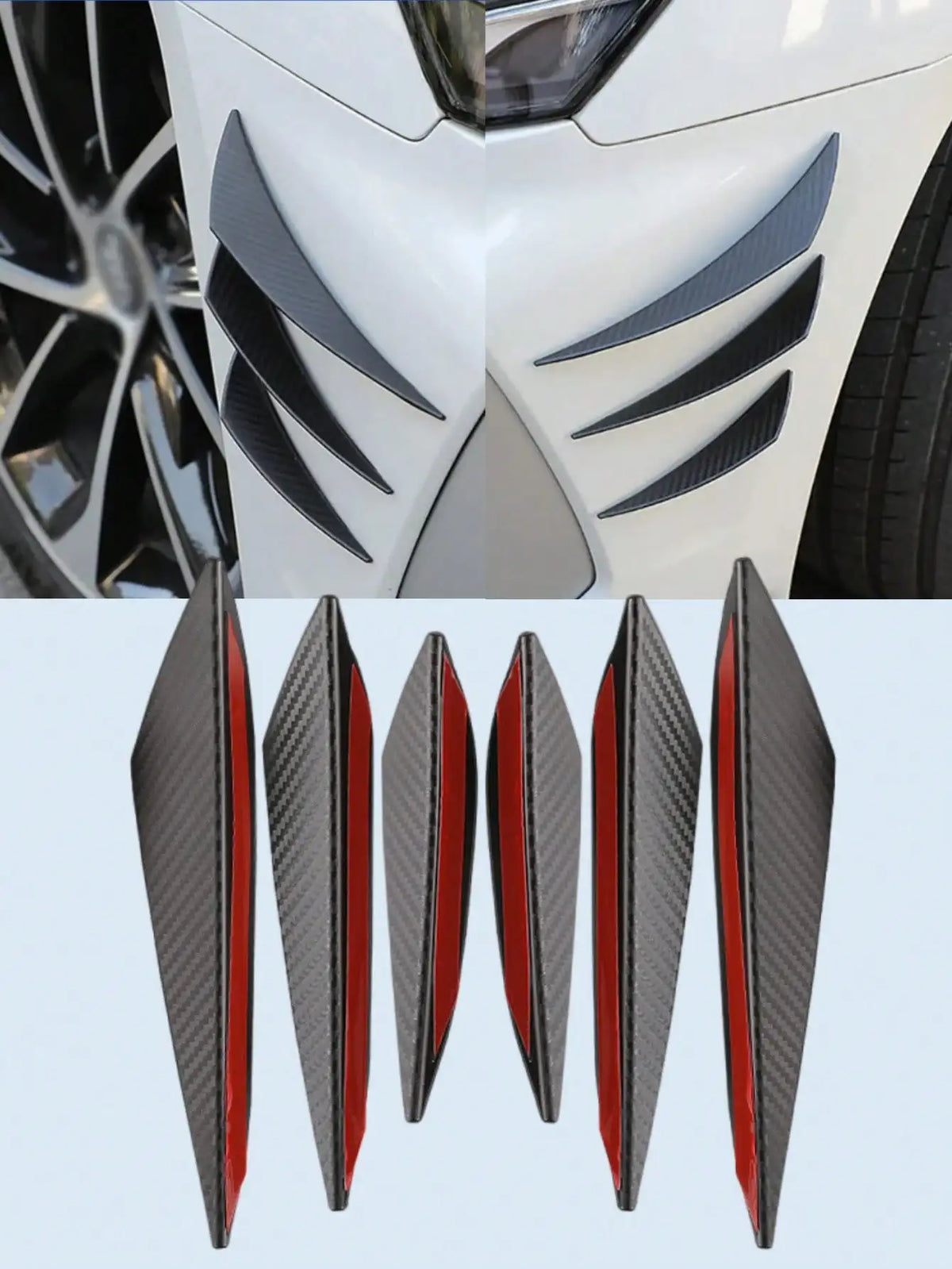 6Pcs Universal Carbon Fiber Car Fan-Style Trim Strips – Scratch-Resistant Rubber Bumper Decoration, Auto Tuning Accessories