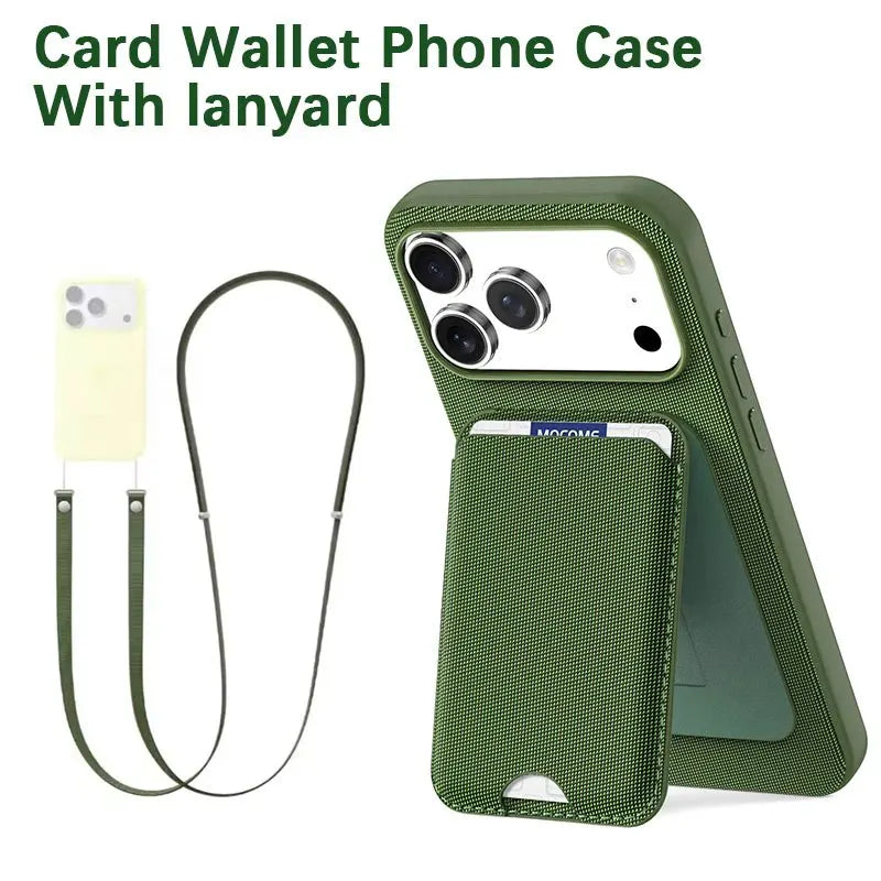 High End Official Magnetic Woven Strap Stand Card Holder Phone Case For Iphone 17 16 15 14 Pro Max Air Crossbody Lanyard Cover