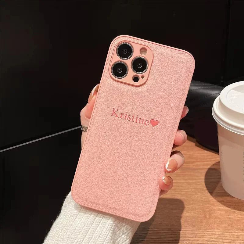 Personalize Customize DIY Initial Name Leather Soft Case For iPhone 16 15 14 Pro Max 11 12 13 X S XR 7 8 Plus Protective Cover