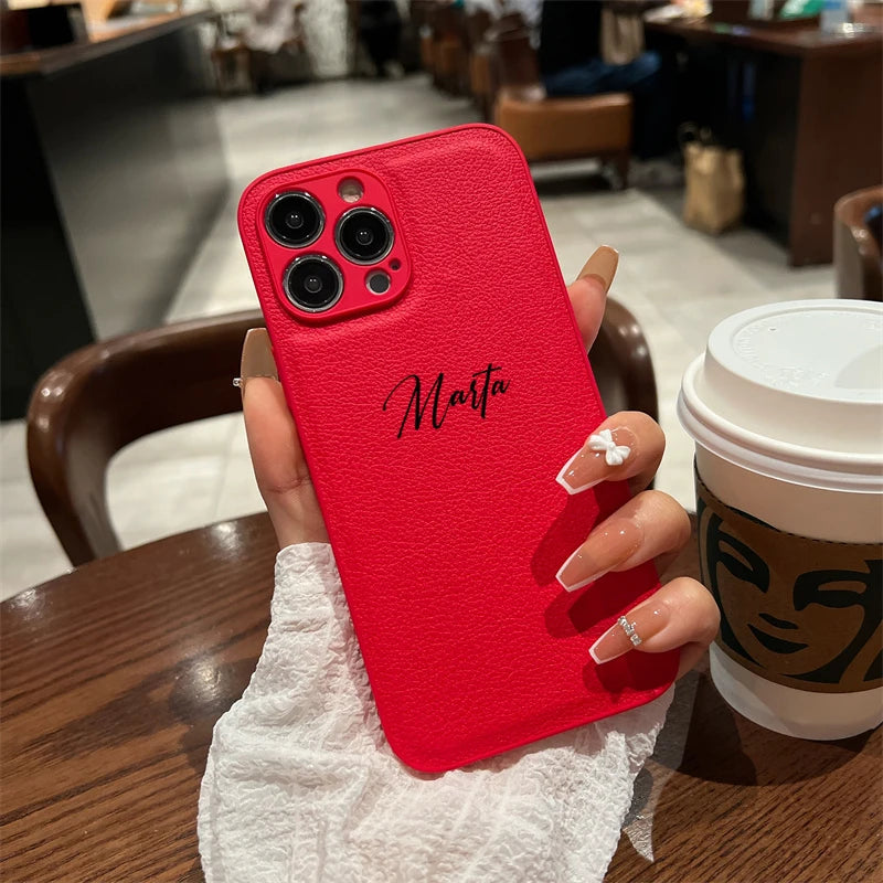 15 16 17 18Pro Max Case DIY Name Personalised Customized Leather Luxury Cover For iPhone 11 12 13 14 15 16 17 Air 18Pro Max Gift