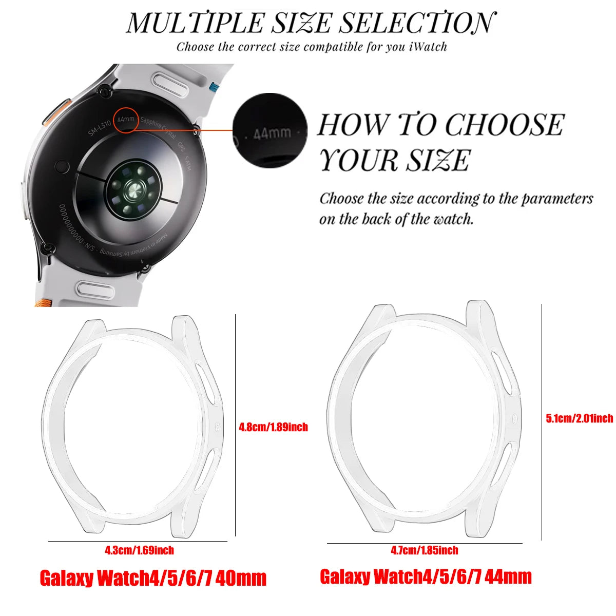 for Samsung Galaxy 4 5 6 7 44mm 40mm tempered glass+PC fully covered protective watch case, shock and scratch resistant