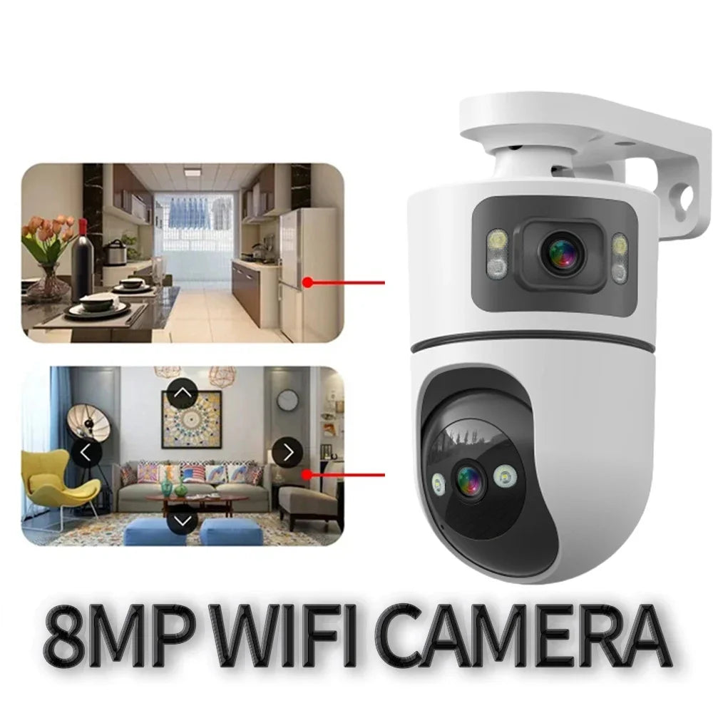 WiFi Indoor Smart Camera 8MP 2 Screen 2 Lens Color Night Vision Cameras Motion Detection Baby Monitor Two-Way Audio Pet CCTV Cam