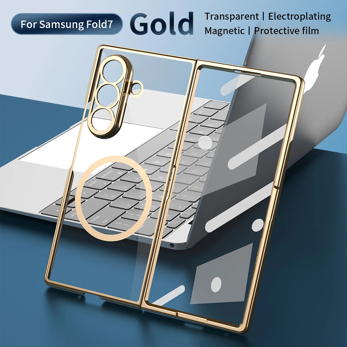 Magnetic Clear Transparent PC+TPU Phone Case for Galaxy Z Fold 8 Ultra 7/6/5/4 with Glass Film Protector Shockproof Back Cover