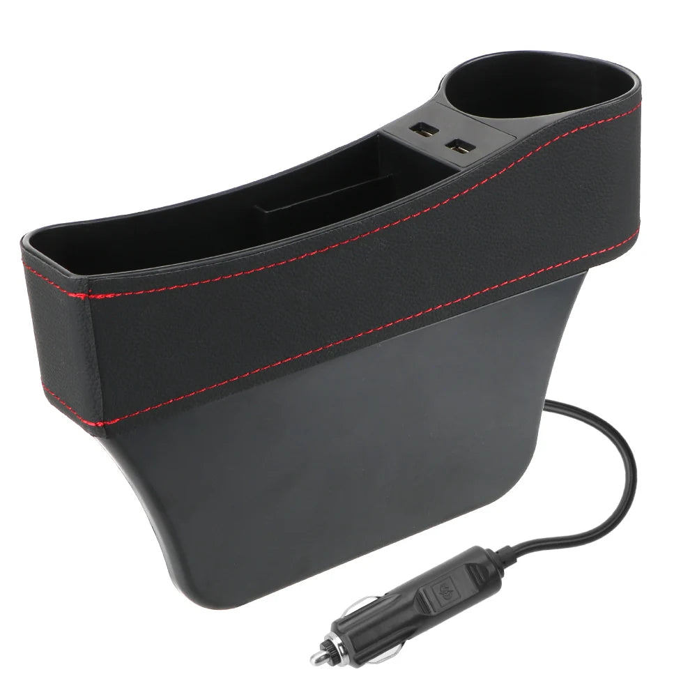 Car Seat Gap Storage Box Seat Gap Slit Box Phone Bottle Cups Holder Box Car Organizer Dual USB Charger Leather Car Accessories