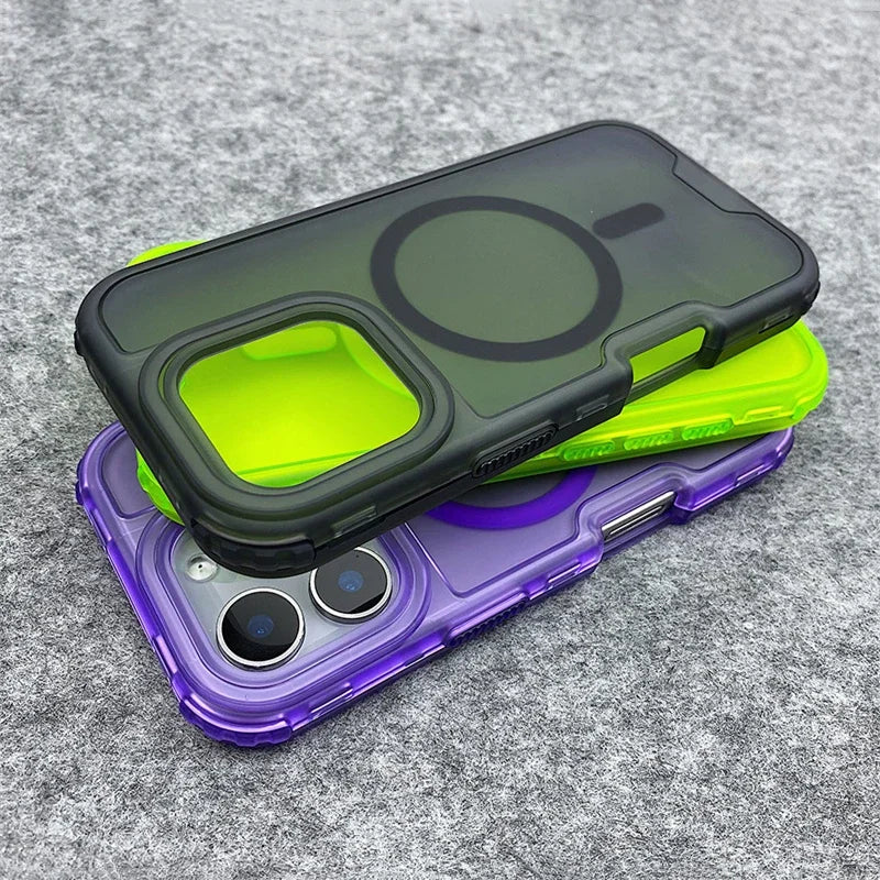 Trendy 3IN1 Magnetic Shockproof Case for IPhone 17 16 15 14 13 12 Pro Max Frosted Slim Clear Translucent Wireless Charging Cover