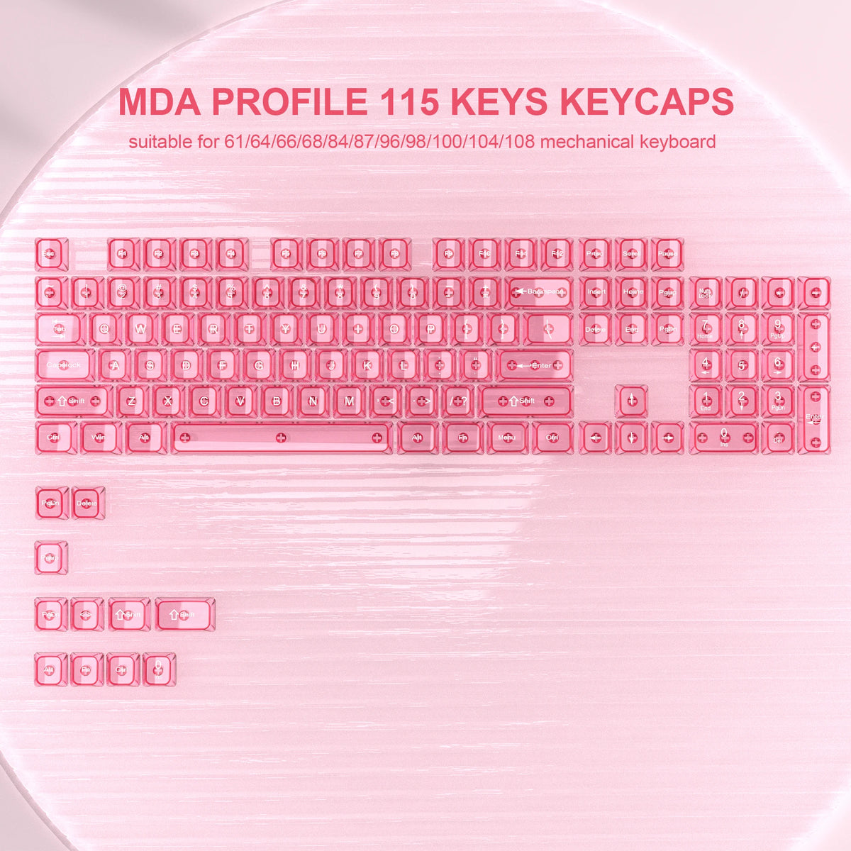 115 Keys Semi-transparent RGB Backlit PC Keycaps MDA Profile Foggy Pink UV-print Keycaps for Cherry Gateron MX Switches Keyboard