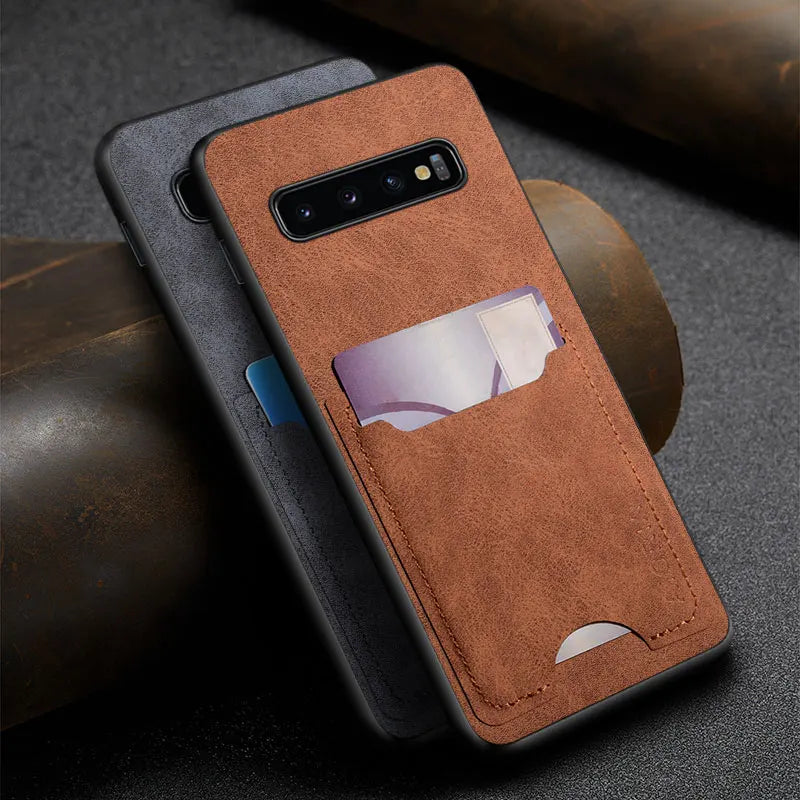 Premium Leather Card holder Case for Samsung Galaxy S10 S10e S9 Plus Lite Scratch-Resistant Solid Color Pocket Holder Cover