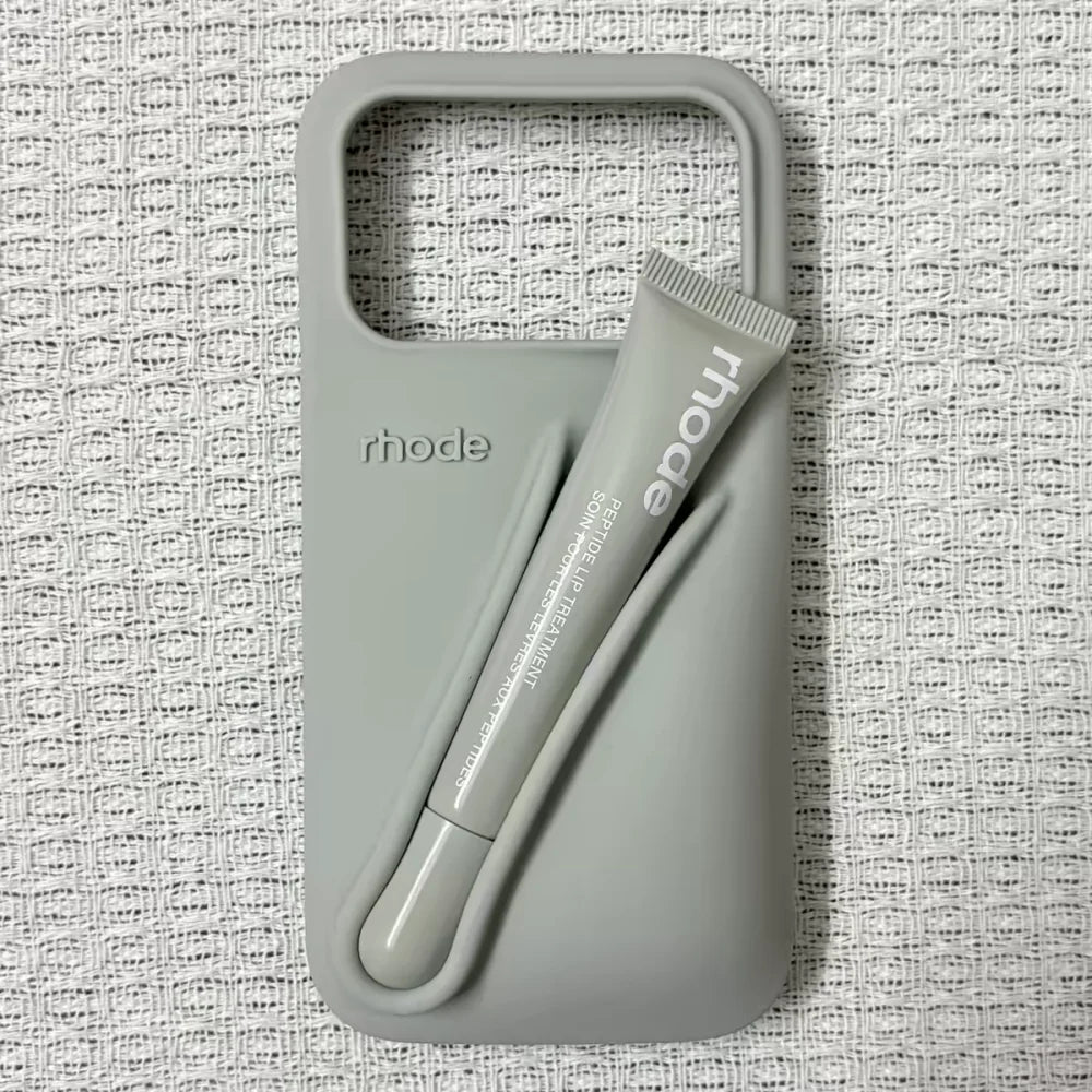 With Lipstick&Box Lip Gloss Holder Phone Case For iPhone Air 17 16 15 14 13 12 Pro Max Rhode Lipstick Trendy Silicone tpu Cover