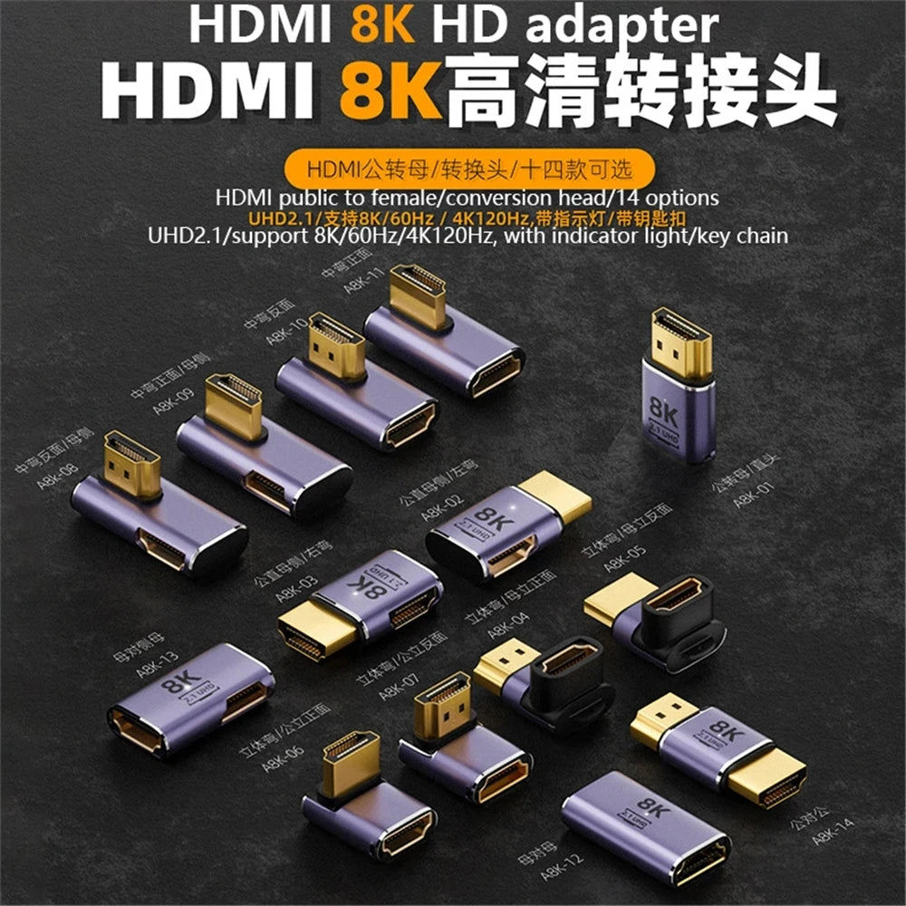 8K HDMI-compatible 2.1 Cable Connector Adapter 270 90 Degree Angle 2 Pieces Male To Female Converters Cable Adaptor Extender 3D