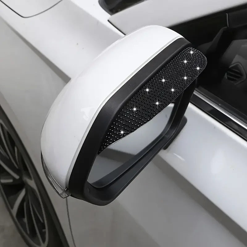 2pcs Glittering Rhinestone Car Rearview Mirror Rain Eyebrow Reversing Mirror Rainproof Artificial Diamond Rain Cover Anti