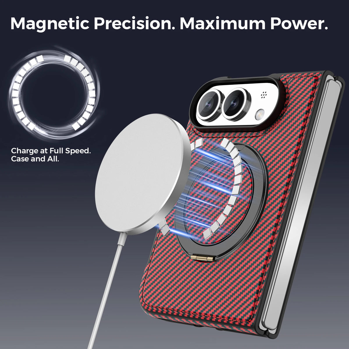 For iPhone Duo Case Luxury Carbon Fiber Texture Magnetic 360 Rotating Ring Holder Shockproof Protection Back Cover Accessories
