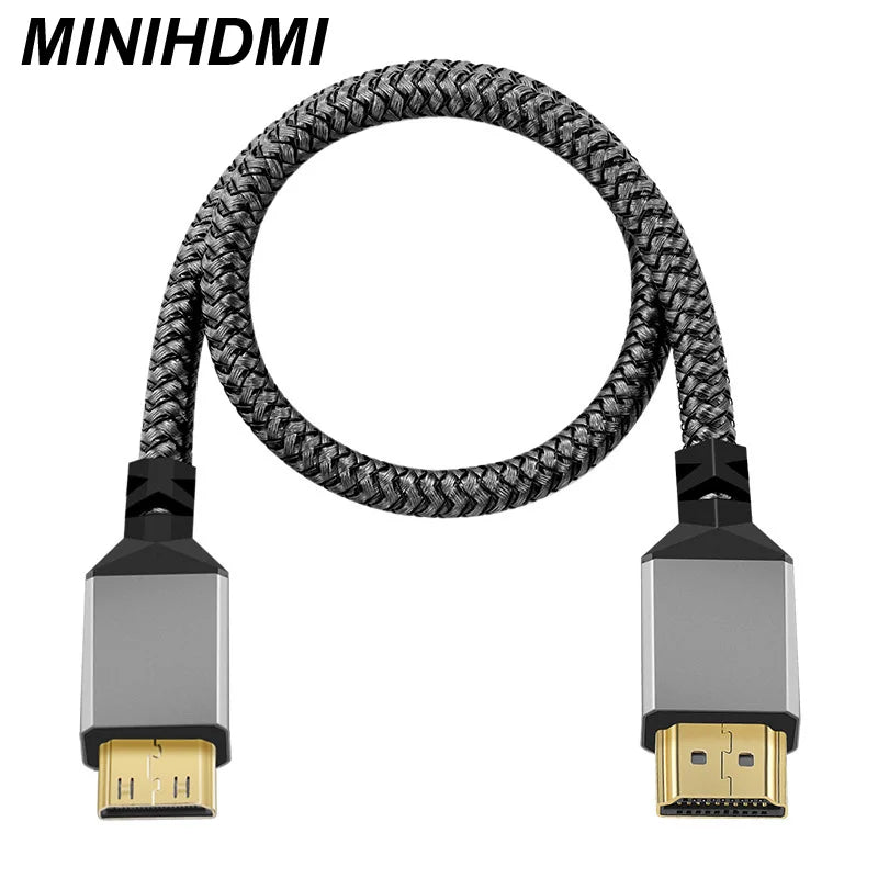 Nylon MINI HDMI To HDMI Cable HDMI2.0 MINIHDMI Male A Male 4K 60HZ HD 1080P Adapter Converter 1M 2M 3M 5M 10M Wire TV Camera