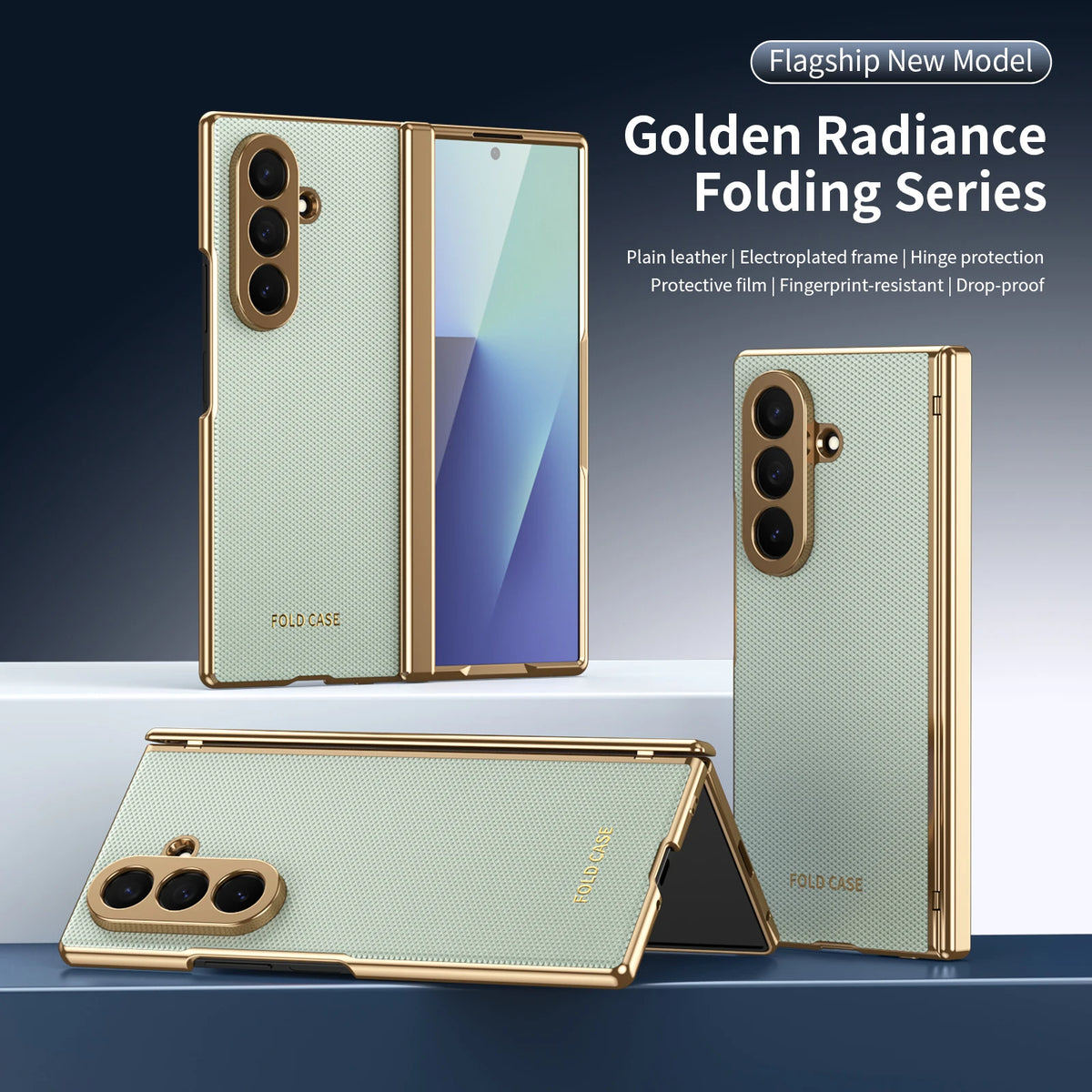 Premium Artificial PU Leather Mobile Phone Case for Samsung Galaxy Z Fold 8 7 6 5 4 with Full Cover Protection,Screen Glass Film