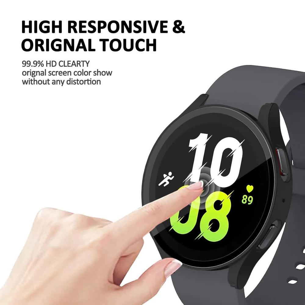 for Samsung Galaxy 4 5 6 7 44mm 40mm tempered glass+PC fully covered protective watch case, shock and scratch resistant
