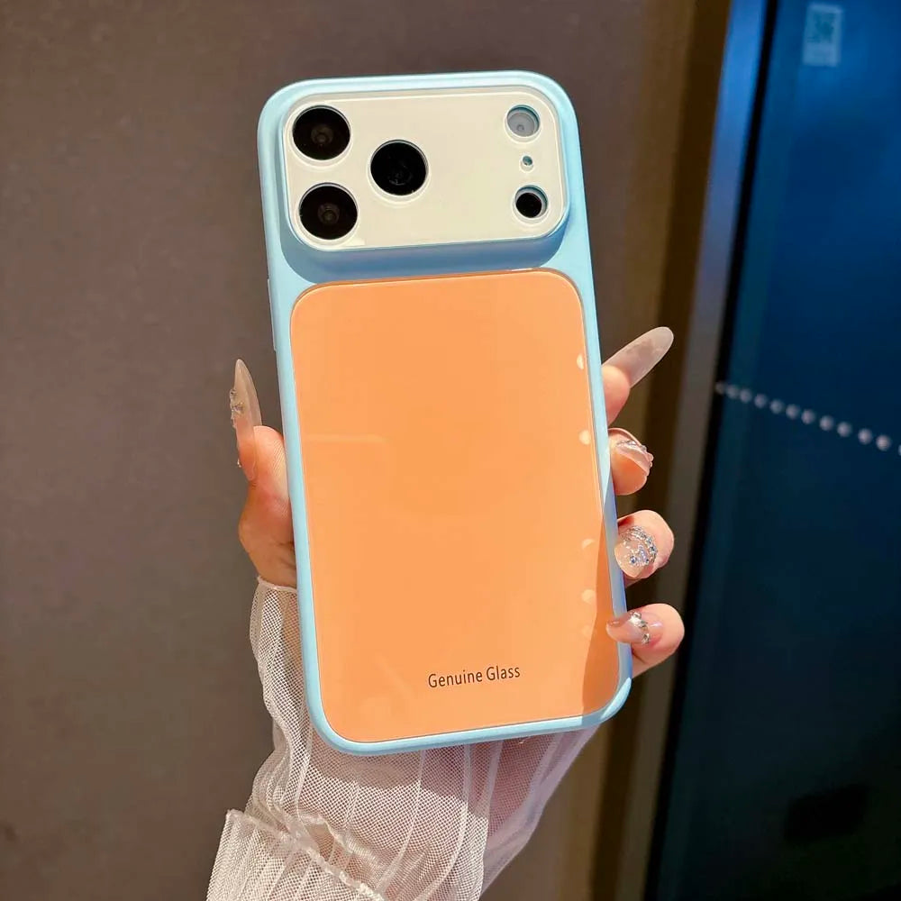 Q6 Luxury Contrast Color Tempered Glass Hard Case for IPhone 17 16 15 14 Pro Max for Magsafe Wireless Charge Dopamine Cover