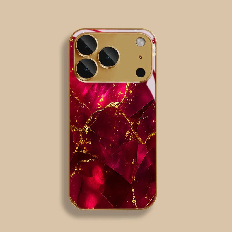 Crimson Crack Tempered Glass Phone Case For iPhone 17 Pro Max 16 15 14 Plus 11 12 13 Pro Max 16E 17Air Lens Protection Cover