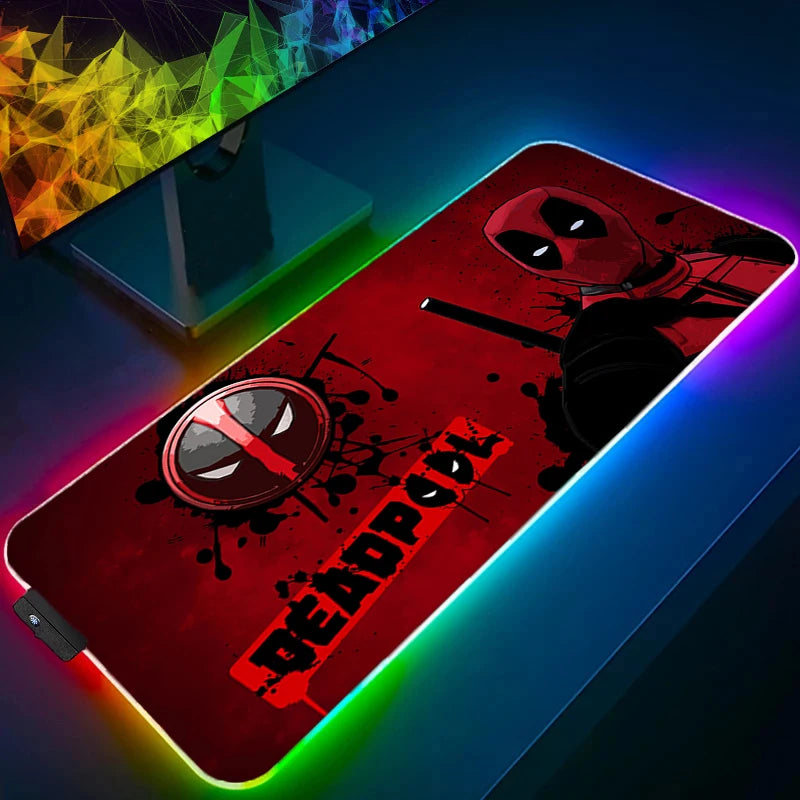 LED Mouse Pad Gaming Backlight Lock Edge Anime Accessories RGB Mousepad Gamer PC Completo Computer D-Deadpools Keyboard Desk Mat