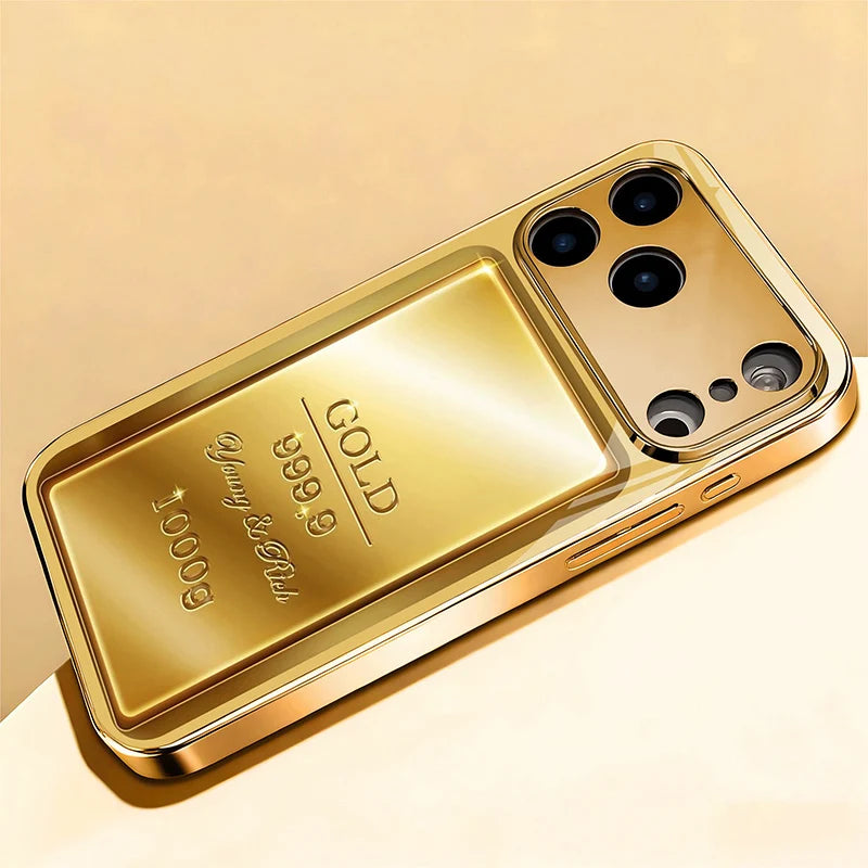 Gold Pure Gold Bar Pattern Gold Metallic Paint Glass Phone Case For iPhone 17 Pro Max 11 12 13 14 15 16 Plus 17 Air 16E Cover
