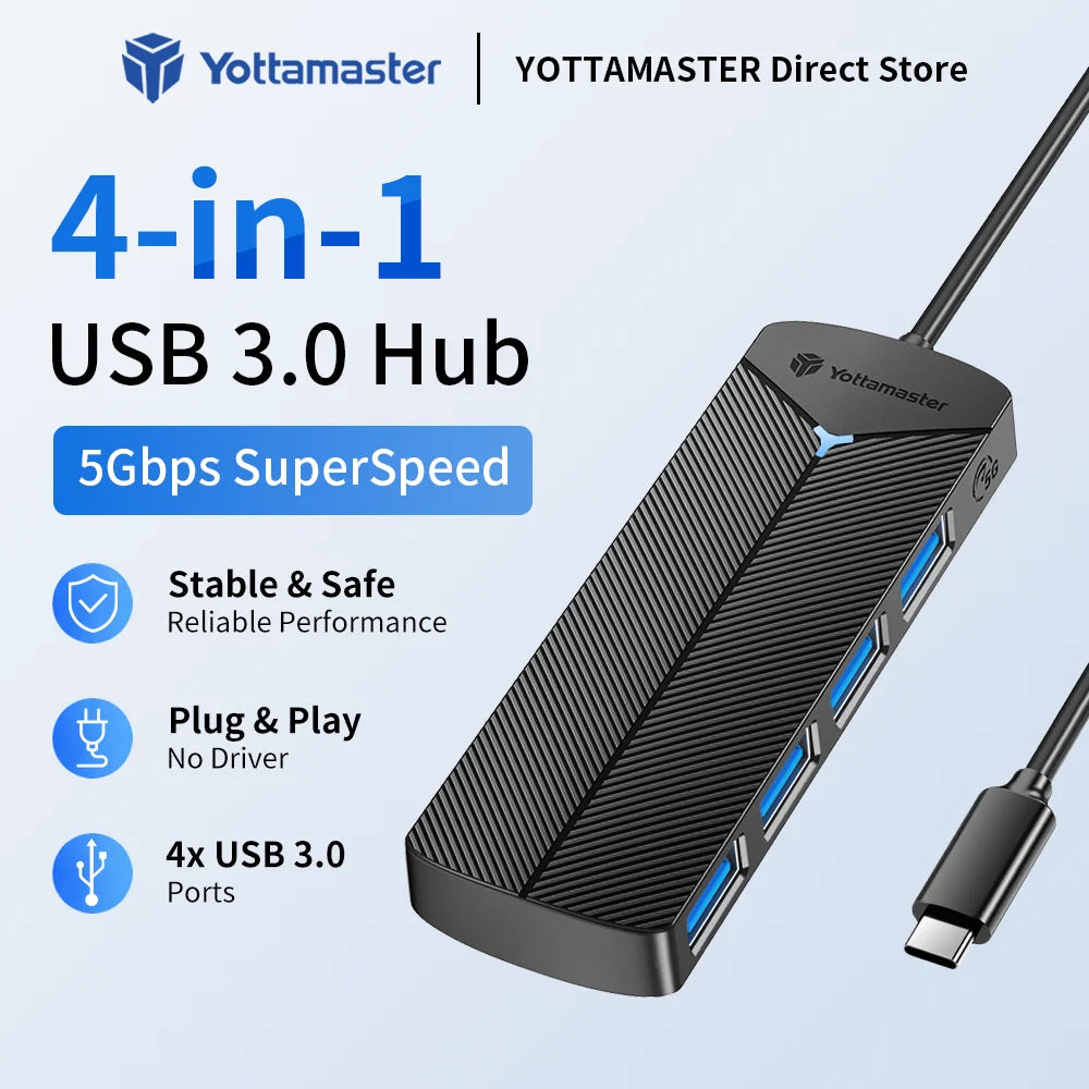 Yottamaster 5Gbps 4-in-1 USB3.0 Hub USB HUB Adapter Expansion Dock Ultra-Slim OTG Adapter Type C For PC iOS Computer Accessorie