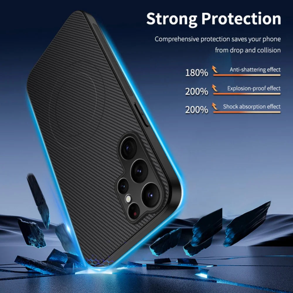 Luxury Matte Carbon Fiber Magnetic For Magsafe Armor Phone Case Samsung S26 Ultra S25 S24 FE S23 S22 Plus S21 S20 FE A56 A36 A26