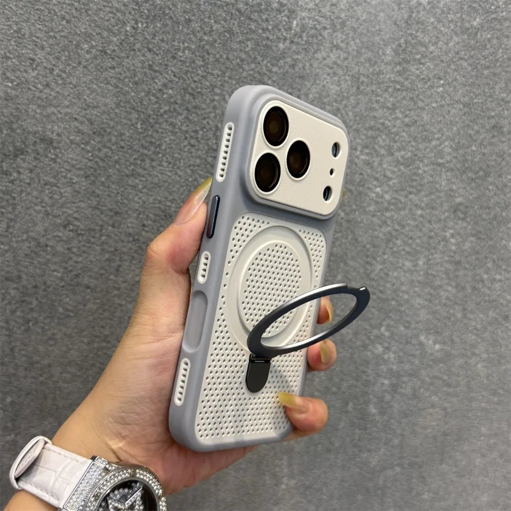 Cooling Heat Dissipation Stand Holder Case For iPhone 17 Pro Max 16 Pro 15 14 13 12 Invisible Bracket Magnetic Matte Hard Cover