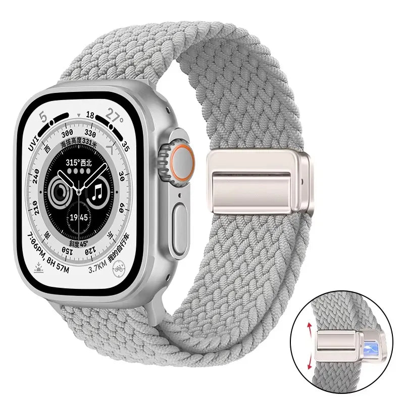 Nylon Braided Loop Band For Apple Watch Ultra 3 2 49mm 11 10 46mm 42mm 9 8 7 45/41mm Magnetic Strap iWatch 6 5 SE 44/40mm Correa
