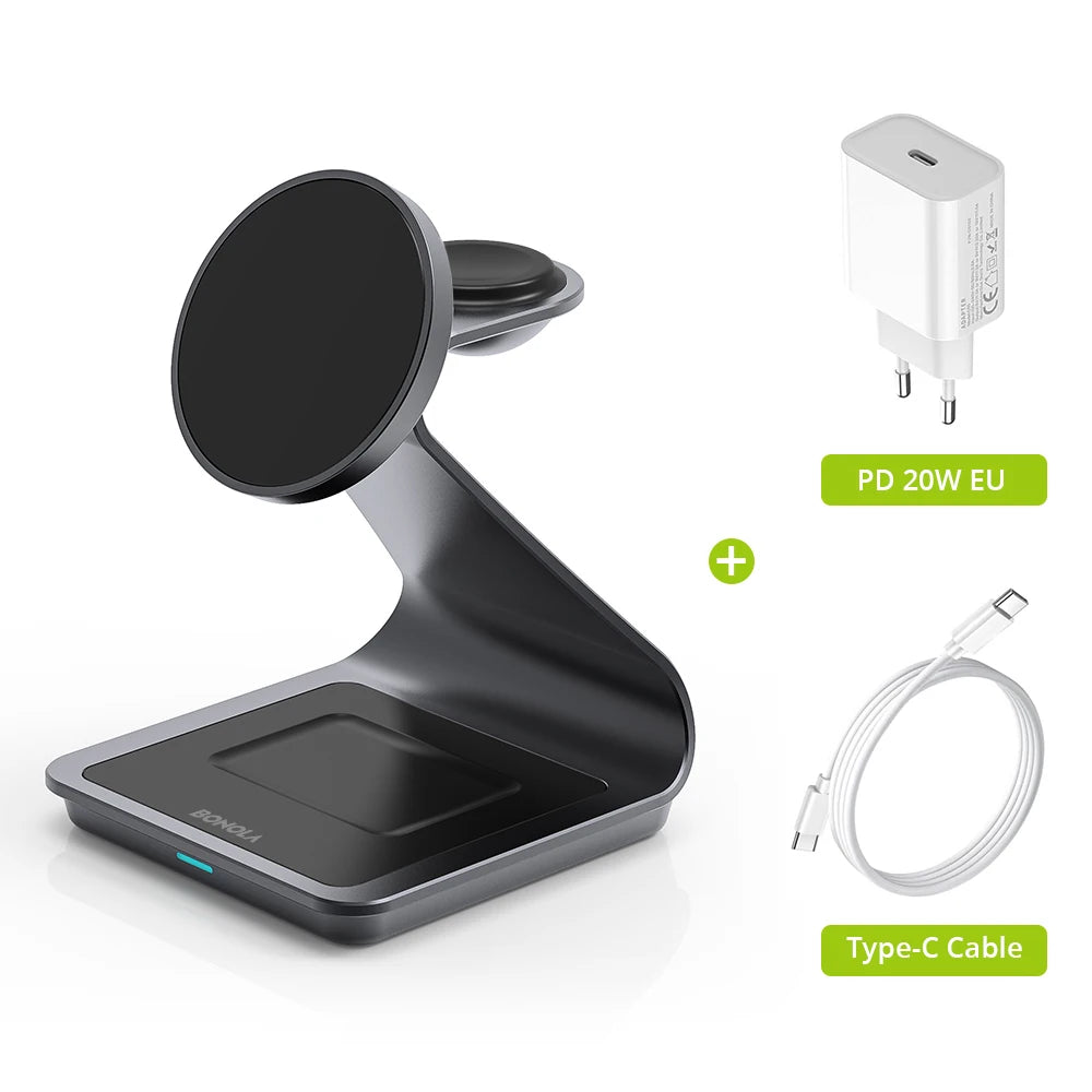 Bonola Magnetic 3 in 1 Wireless Charger for iPhone 17/16/15/13/14/12 30W Wireless Charging Station for Apple Watch/AirPods Pro