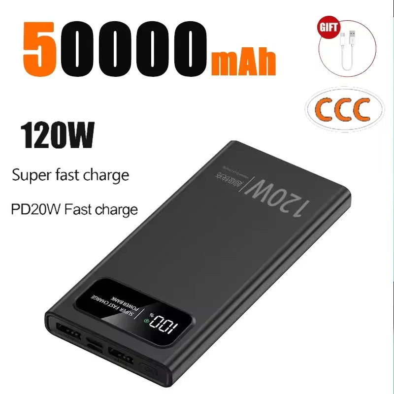 Lenovo CCC 500000mAh 120W Power Bank For Xiaomi Large Capacity Super Fast Charging Battery Digital Display Power Bank For iPhone