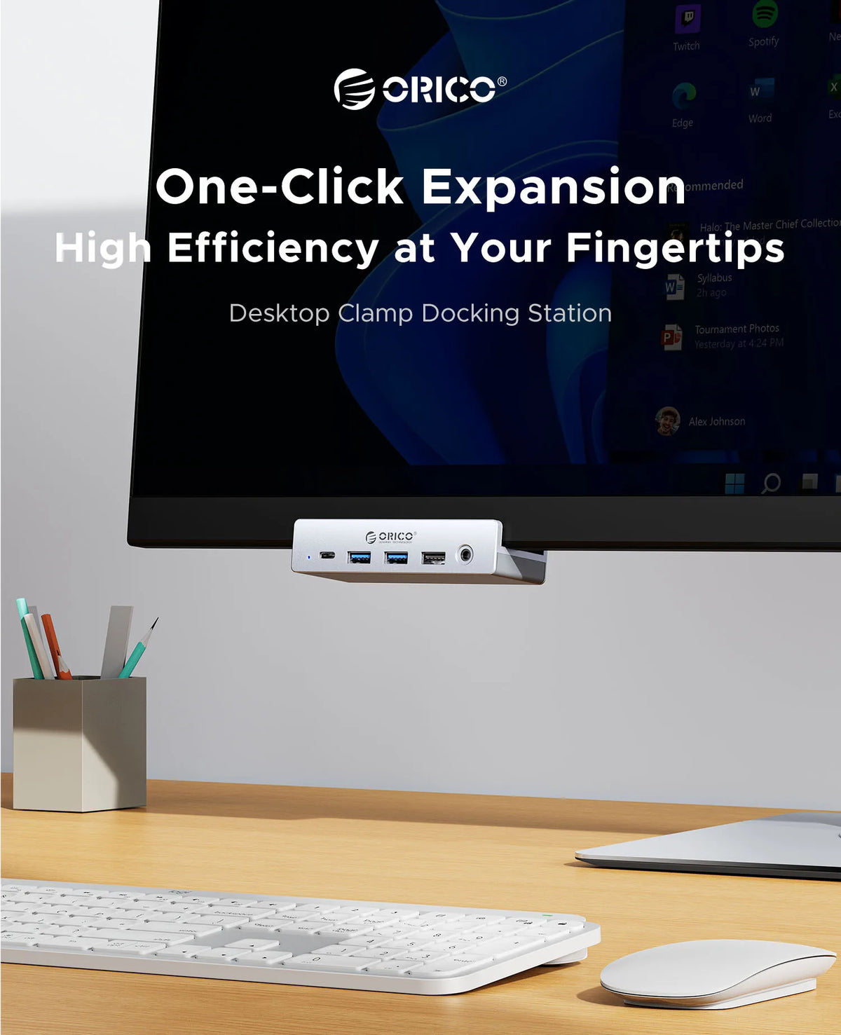 ORICO Aluminum 8 in 1 USB Clip Hub Support External Power Supply for High Speed 10GBPS Data Transmission on MAC OS PC