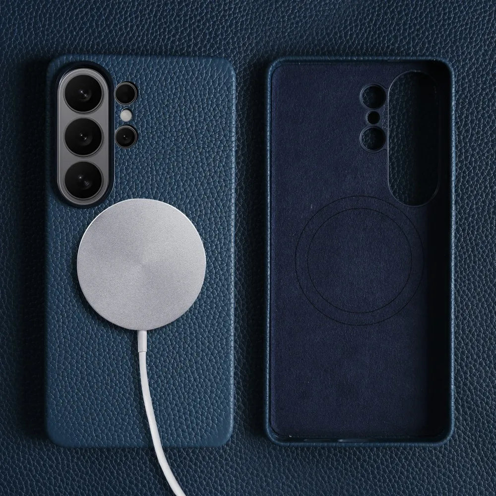 Genuine Leather Cases Magnetic Wireless Charging Lychee Pattern for Samsung Galaxy S26 Ultra S25 S24 S23 S22 S21 S20 Back Cover