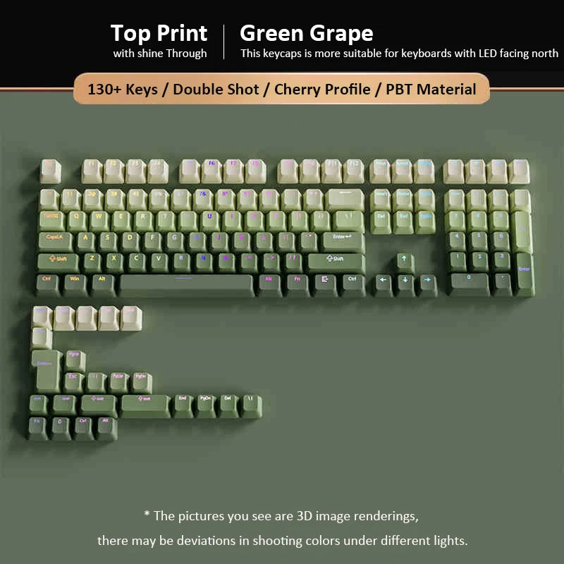 Green Grape Top-lit RGB Backlit Keycaps Double Shot PBT Keycaps 130 Key Cherry Profile for MX Switches Mechanical Gamer Keyboard