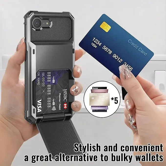 Case For iPhone 17e 16e 17 Pro Max 16 Pro Max 14 13 12 Card Holder Heavy Duty Wallet Hidden Flip Slot Protective Hard Back Cover