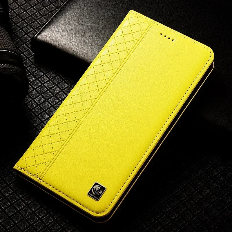 Flip Case For APPLE iPhone 17 17Pro Air Pro Max Genuine Leather Magnetic Cover Luxury Cowhide Grid Pattern Wallet Cases Covers
