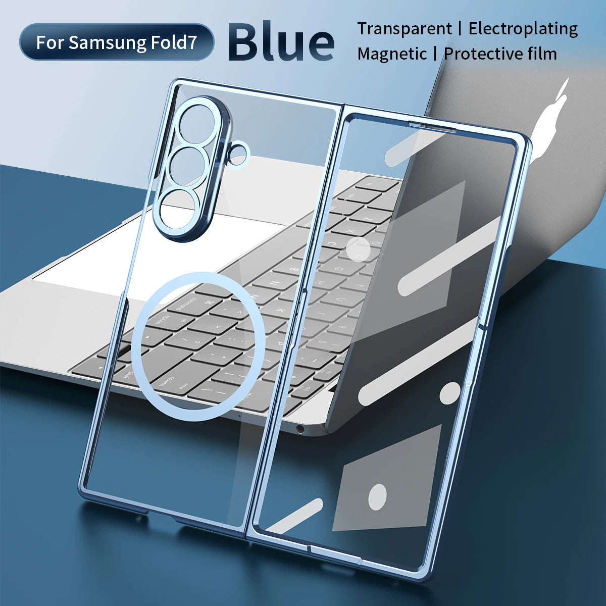 Magnetic Clear Transparent PC+TPU Phone Case for Galaxy Z Fold 8 Ultra 7/6/5/4 with Glass Film Protector Shockproof Back Cover