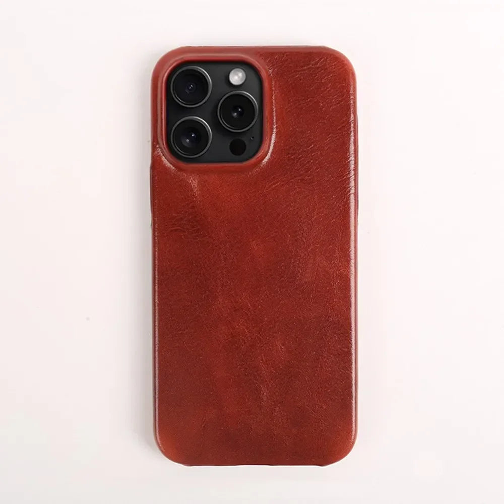 Business Genuine Leather Case for iPhone 16 Pro Max 14 13ProMax 12 11 Magnetic Magsafe Premium Cowhide Phone Cover Back Coque