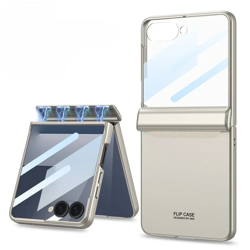 Hinge Protection Magnetic Hard Shell Phone Case for Samsung Galaxy Z Flip 8 7 6 Flip7 Flip6 with Tempered Film Protector Cover