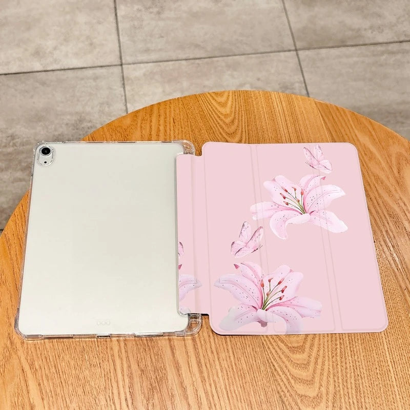 Pink and elegant&fragrant Lily PAD CASE For iPad pro 10/11/2020/6th/7th /8th /Air 3rd/Air 4th/9th gen/Air 5th Gen 2022/Air 11