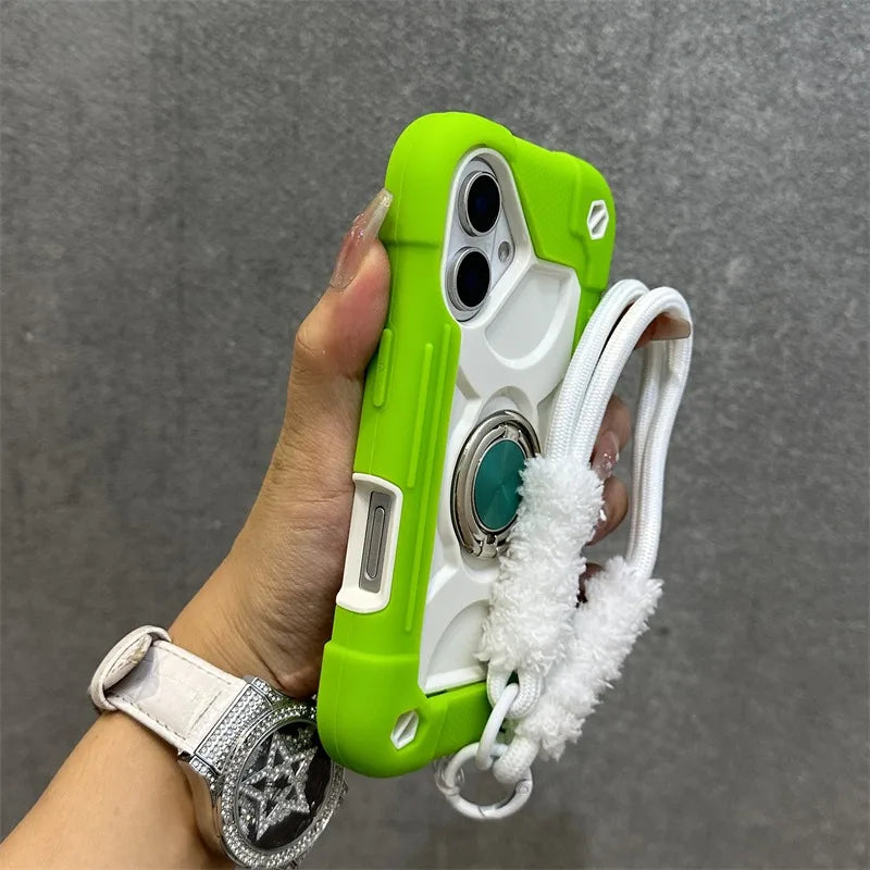 Luxury Heavy Duty Ring Holder Lanyard Case for iPhone 17 18 ProMax PC TPU Armor Cover for iPhone 11 12 13 14 15 16 Pro Max Plus