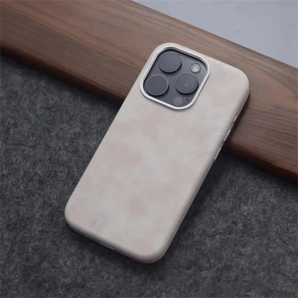 Retro Crazy Horse Leather for MagSafe Case For iPhone 18Pro 15 14 13 12 17 Pro Max Simple Leather Texture Magnetic Phone Case
