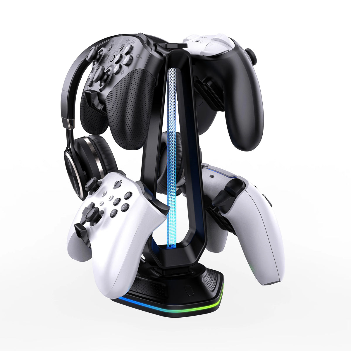 Gaming Headphones & Controller Storage Stand with Light Modes,2 USB Charging Ports ,Controller Holder for Desk
