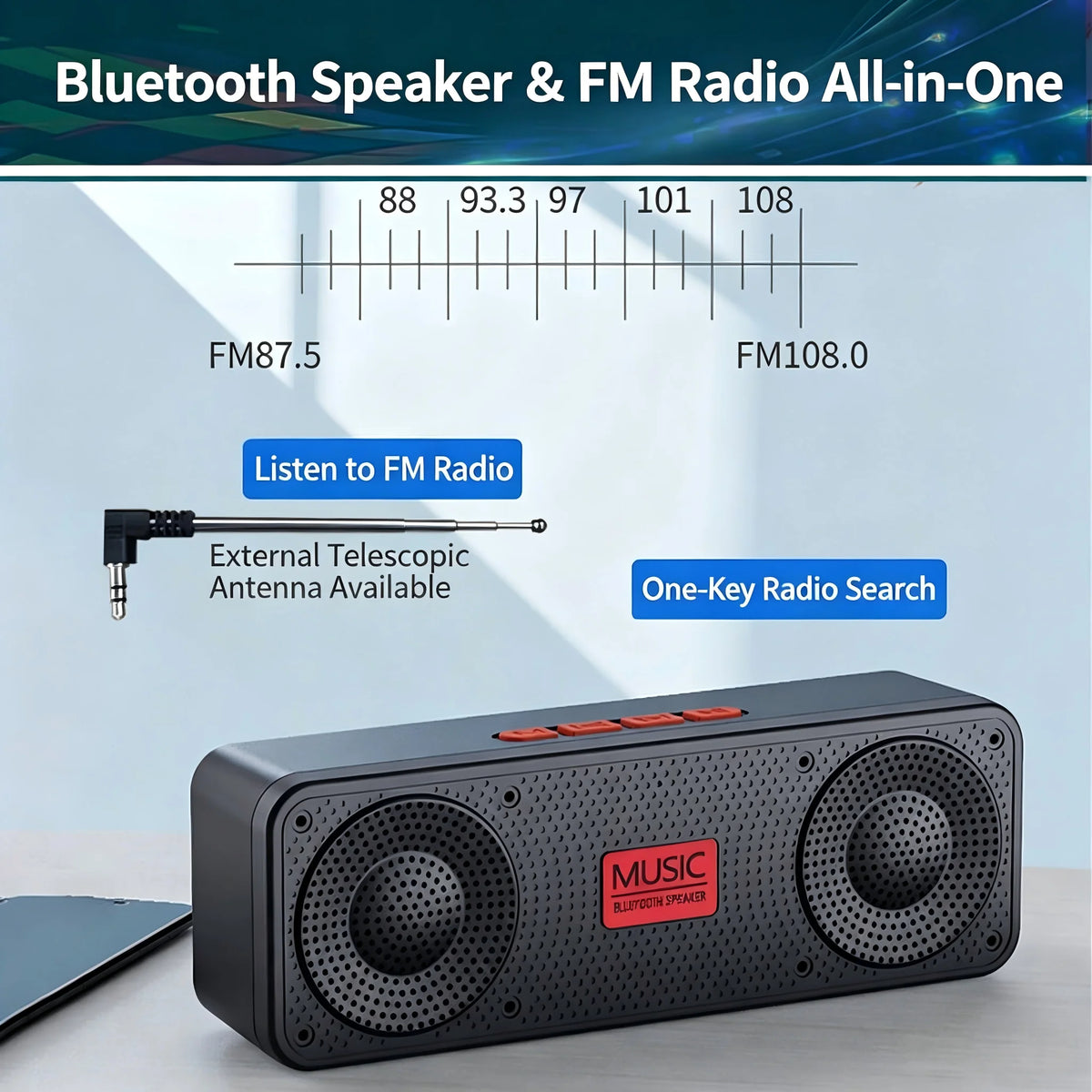 S18 Bluetooth Speaker W/ Subwoofer, FM Radio, 20H Battery, Waterproof, Stereo for Phone/PC Outdoor