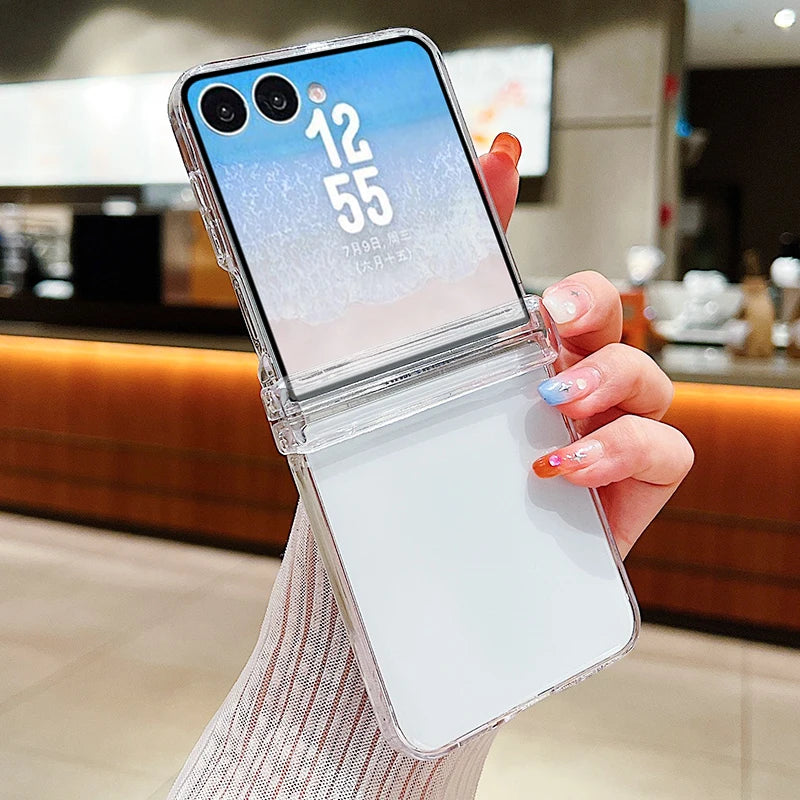 For Samsung Galaxy Z Flip 8 7 FE 6 5 4 3 5G Transparent Case Shockproof Folding Hard Clear Phone Cover For Samsung Z Flip8 Flip7