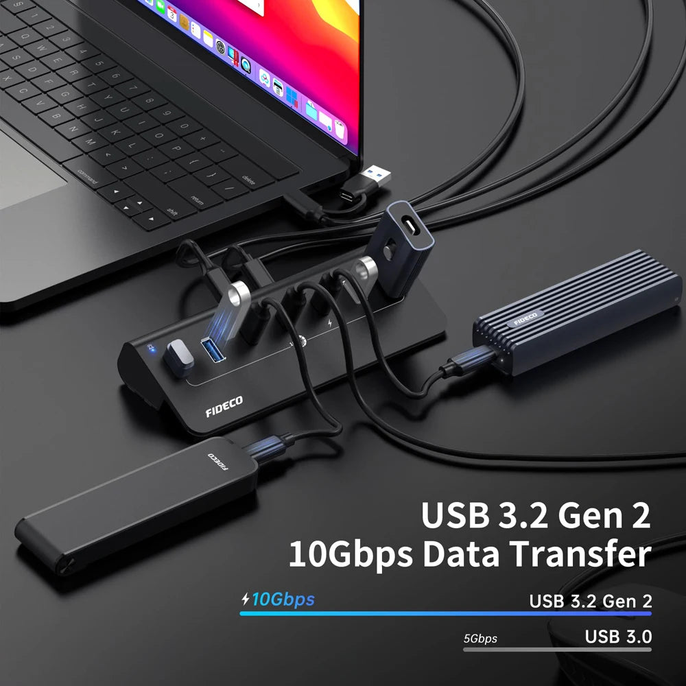 FIDECO 10Gbps USB3.2 Docking Station Hub Type C Splitter BC1.2 Charging Adapter Multi 4/7 Ports Switch For PC Laptop Accessories