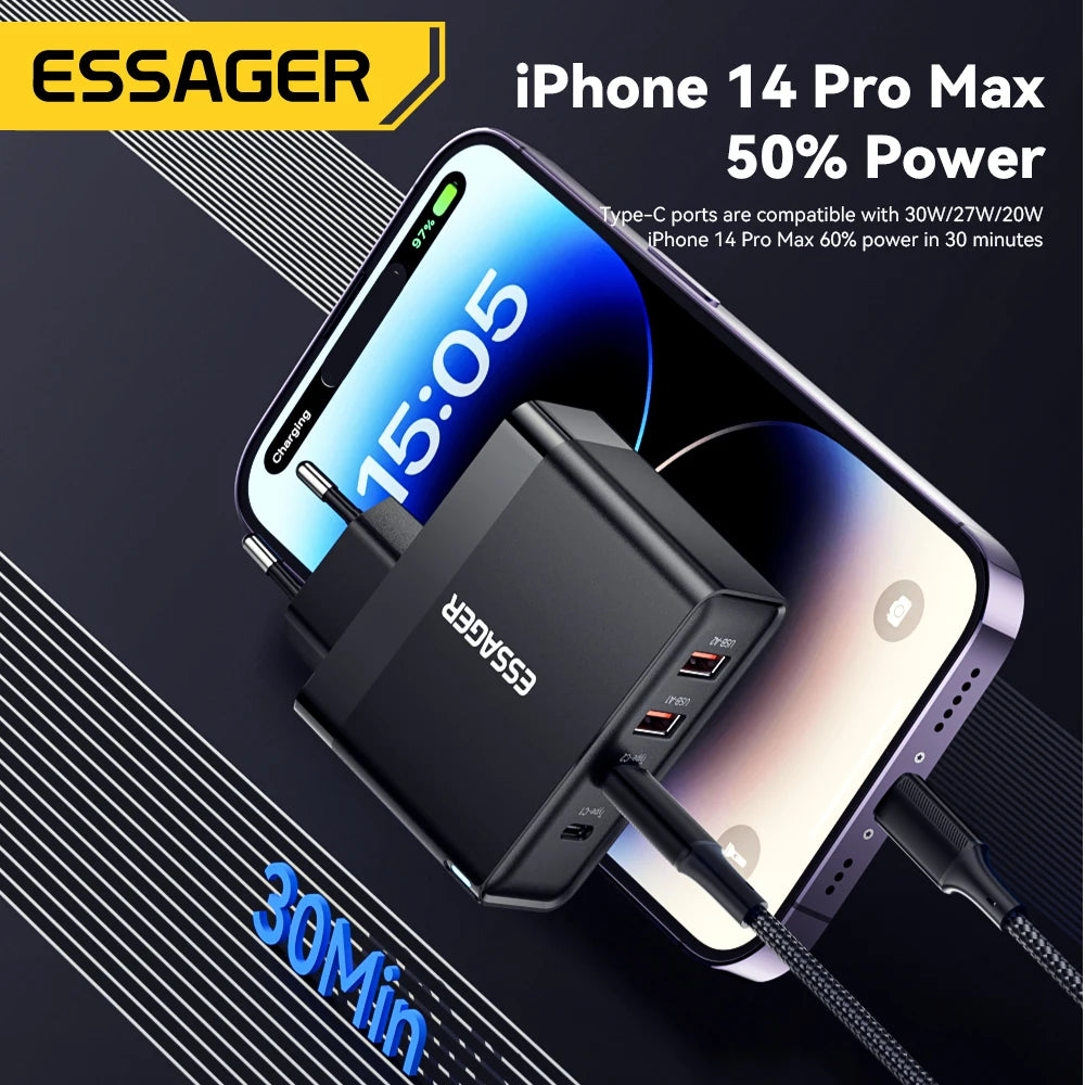 Essager 100W USB Type C Charger 65W PD Quick Charge4.0 3.0 Type-C Fast Charging For iPhone 16 15 14 13 Pro Xiaomi Macbook Laptop