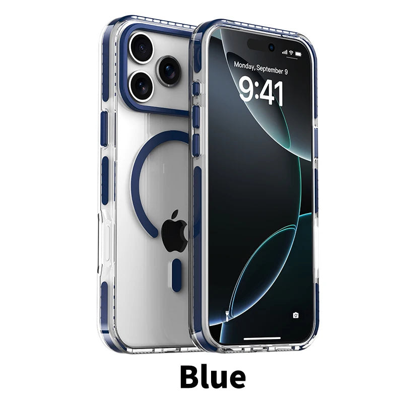 Luxury PE Striped Border Cover For Magsafe Magnetic Wireless Charge Clear Phone Case For iPhone 17 Air 16 E 15 14 13 12 Pro Max