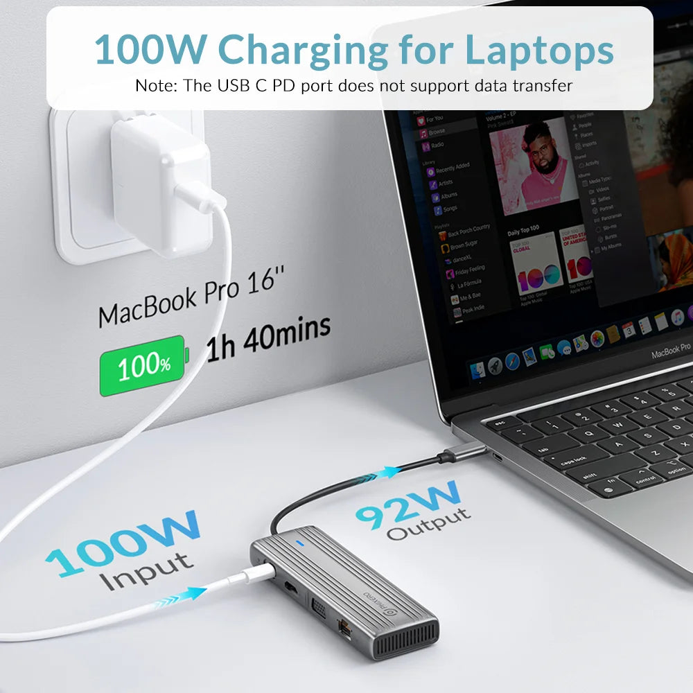 PHIXERO Docking Station Type C HUB to 4K HDMI Adapter 10 in 1 Splitter with USB 3.0 Adapter RJ45 PD100W Charge for MacBook Pro