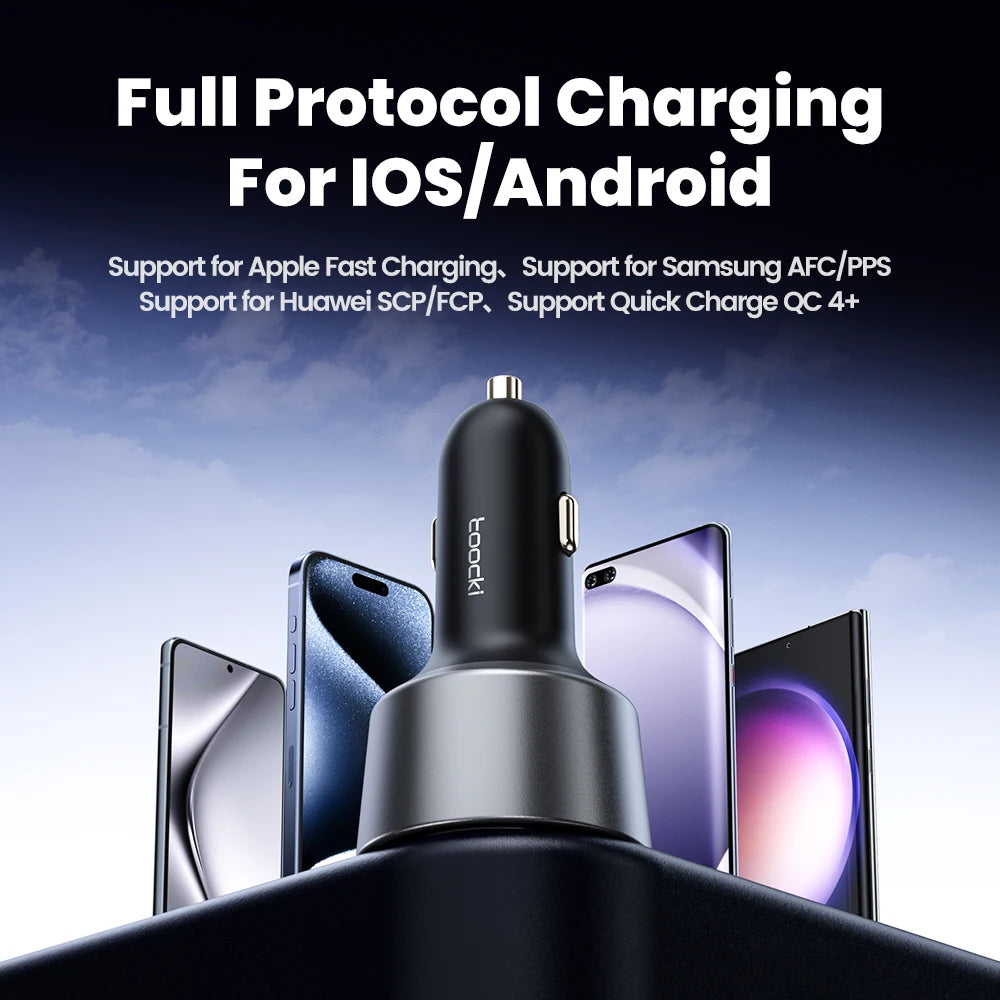 Toocki 200W Car Charger USB Type C QC 4.0 PPS 45W PD 100W Fast Charging USB C Car Phone Charger for iPhone 16 15 Samsung Macbook