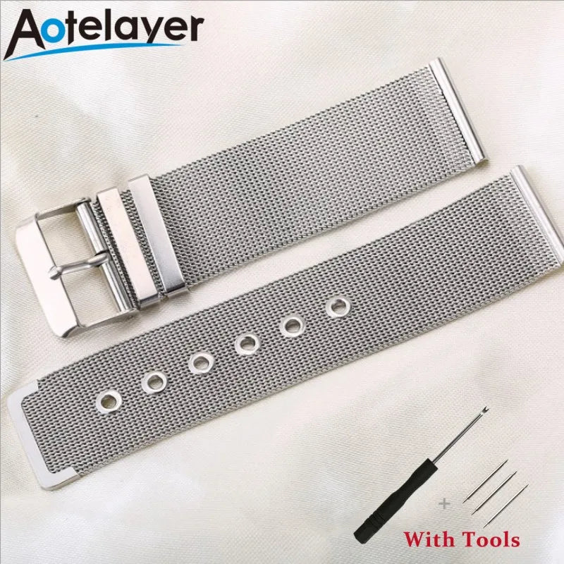 12mm 14mm 16mm 18mm 20mm 22mm 24mm Silver Mesh Milanese Watch Strap Stainless Steel Wristband for Universal Watch Accessories